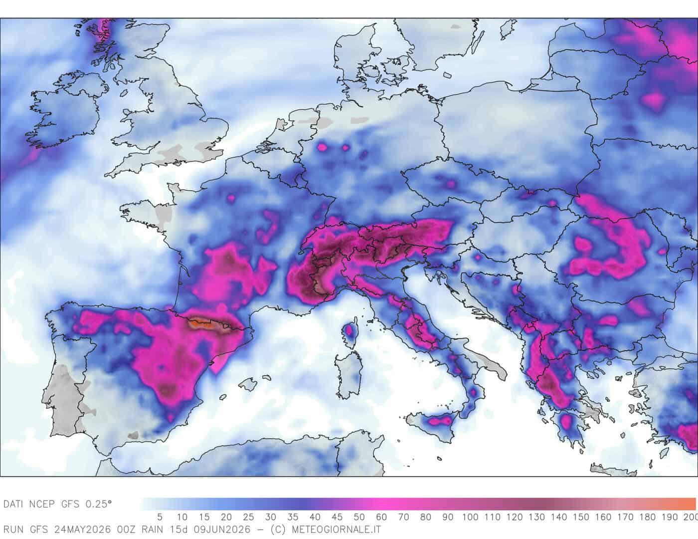 Piogge previste nelle prossime due settimane.